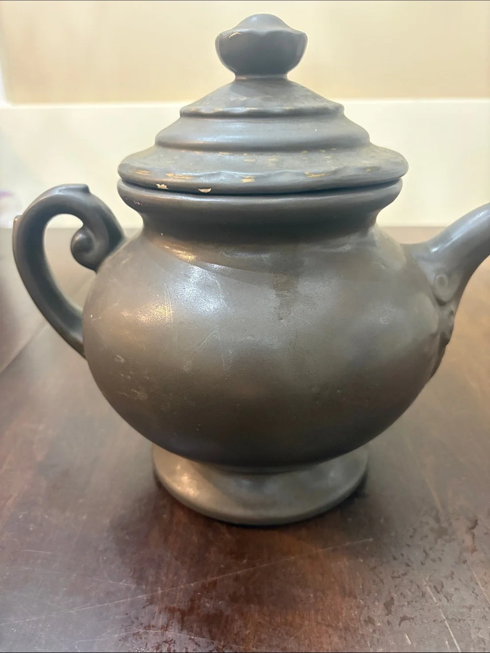 Vintage McCoy Pottery Teapot Cookie Jar Matte Grey Antique Bronze Kookie Kettle